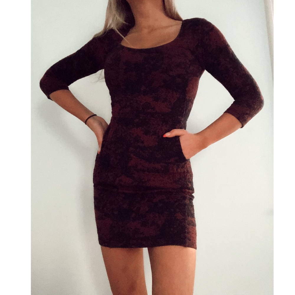 Nordstrom Black and Maroon Bodycon Dress w/ Pocket